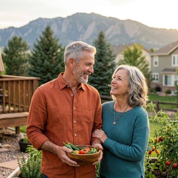 Smiling couple outdoors in a Colorado neighborhood