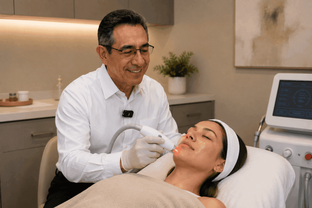 Dr. Mark Paz performing a Skin Rejuvenation therapy during a personalized aesthetic procedure at NuVida Medical and Aesthetics