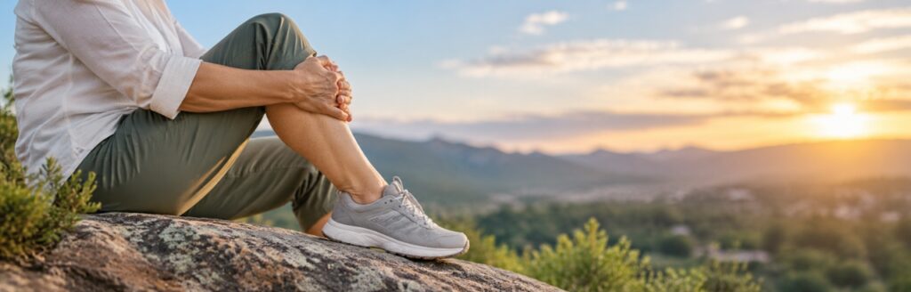 Adult resting outdoors with a mountain view, representing active living with neuropathy treatment in Highlands Ranch, CO